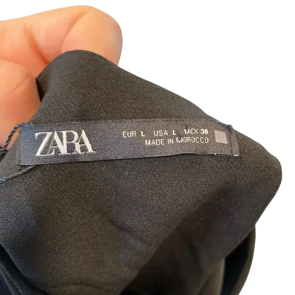 Zara Black Structured Shoulder Pad Sleeveless Shift Mini Dress Large